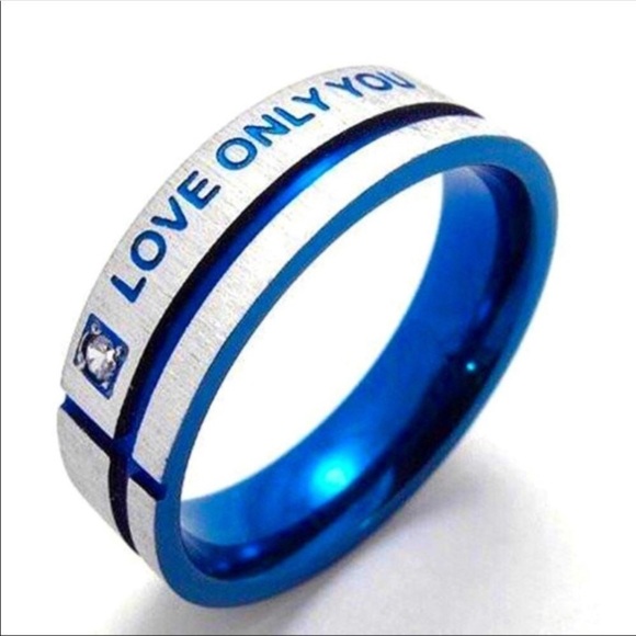 Engagement Wedding Ring Love Only You Stainless Steel Blue Silver Unisex - Picture 2 of 6